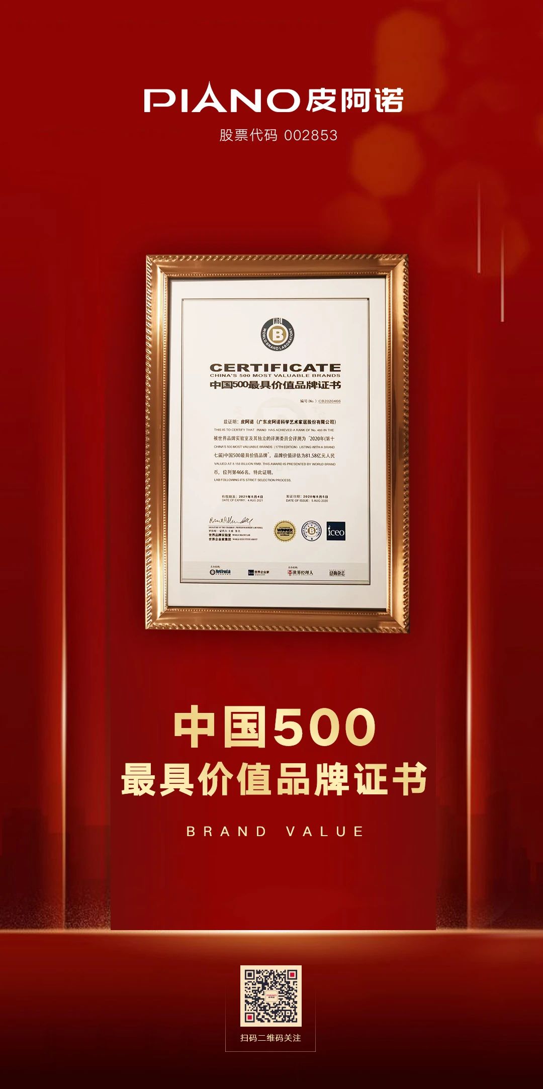 皮阿诺——创变者创辉煌 恭喜皮阿诺荣膺“中国品牌500强”配图1