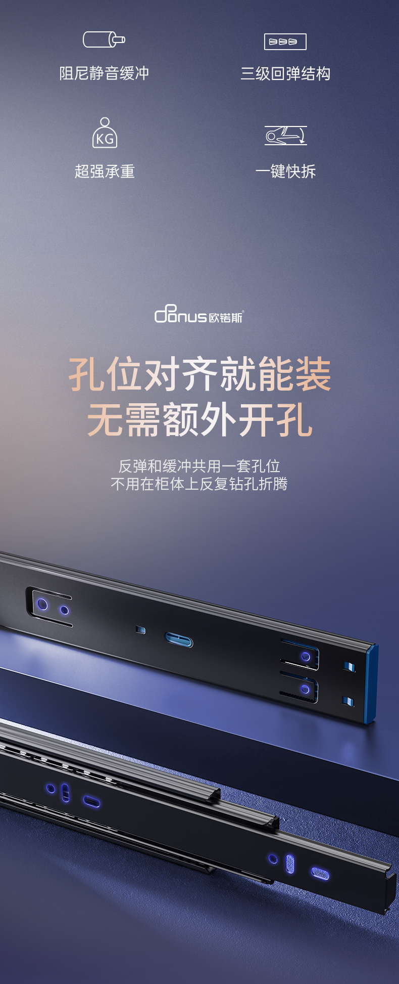 会员动态 | 精益求精 实力自显 —— 欧锘斯D5款三节缓冲钢珠滑轨 推拉顺滑到底 生活不留卡顿配图2